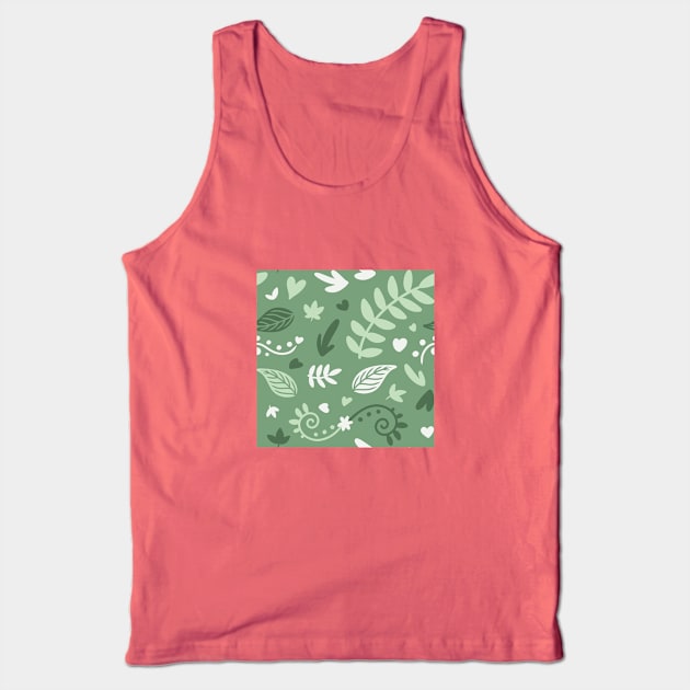 Cute Green Leaf Nature Pattern Tank Top by mil.creates